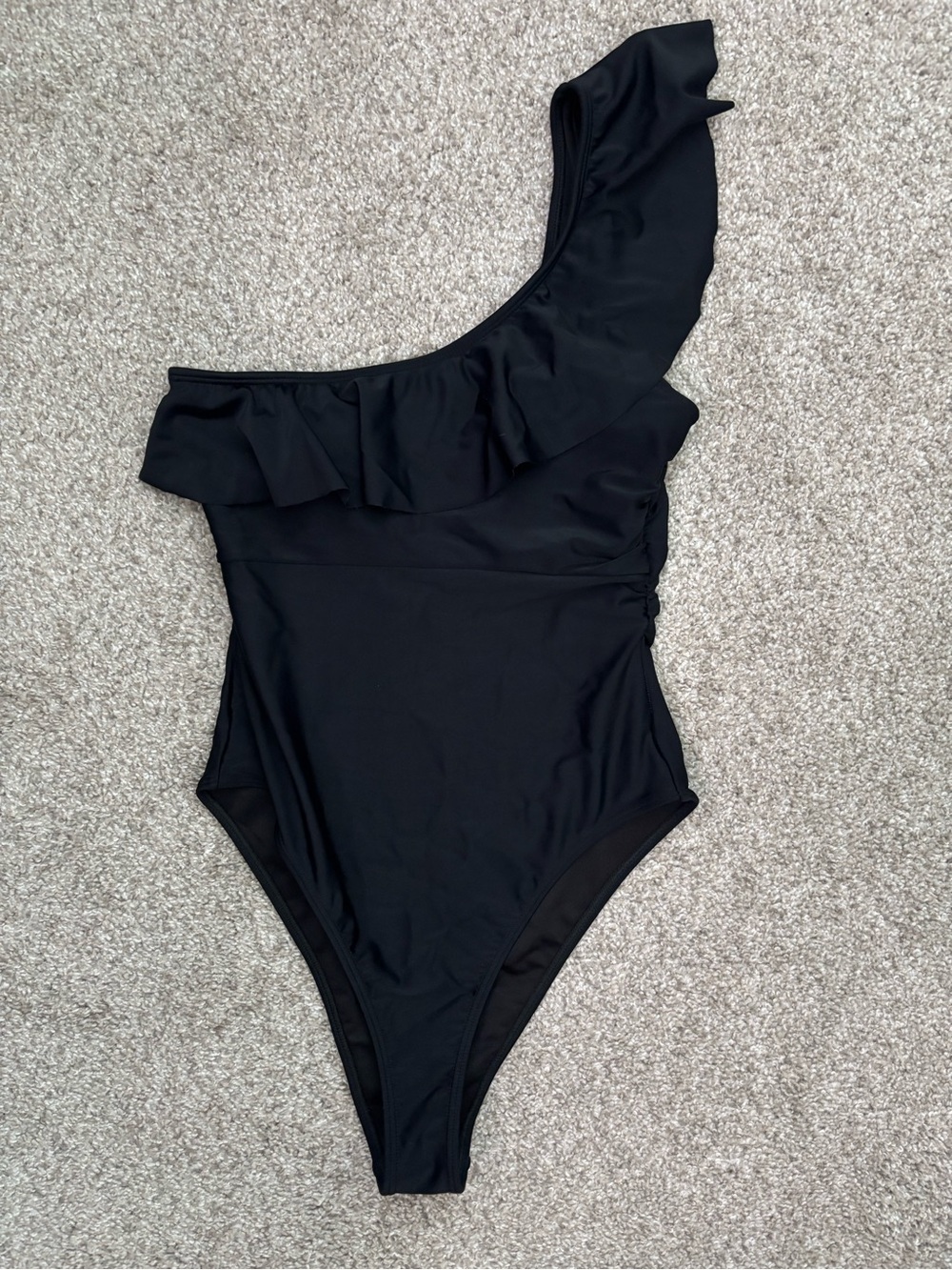 One-Shoulder Black Ruffle Swimsuit - Picture 3 of 3